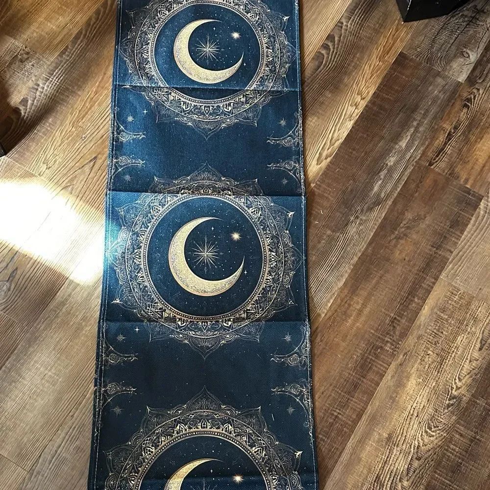 Gold Crescent MoonTapestryβ- Black and Gold Celestial Decor